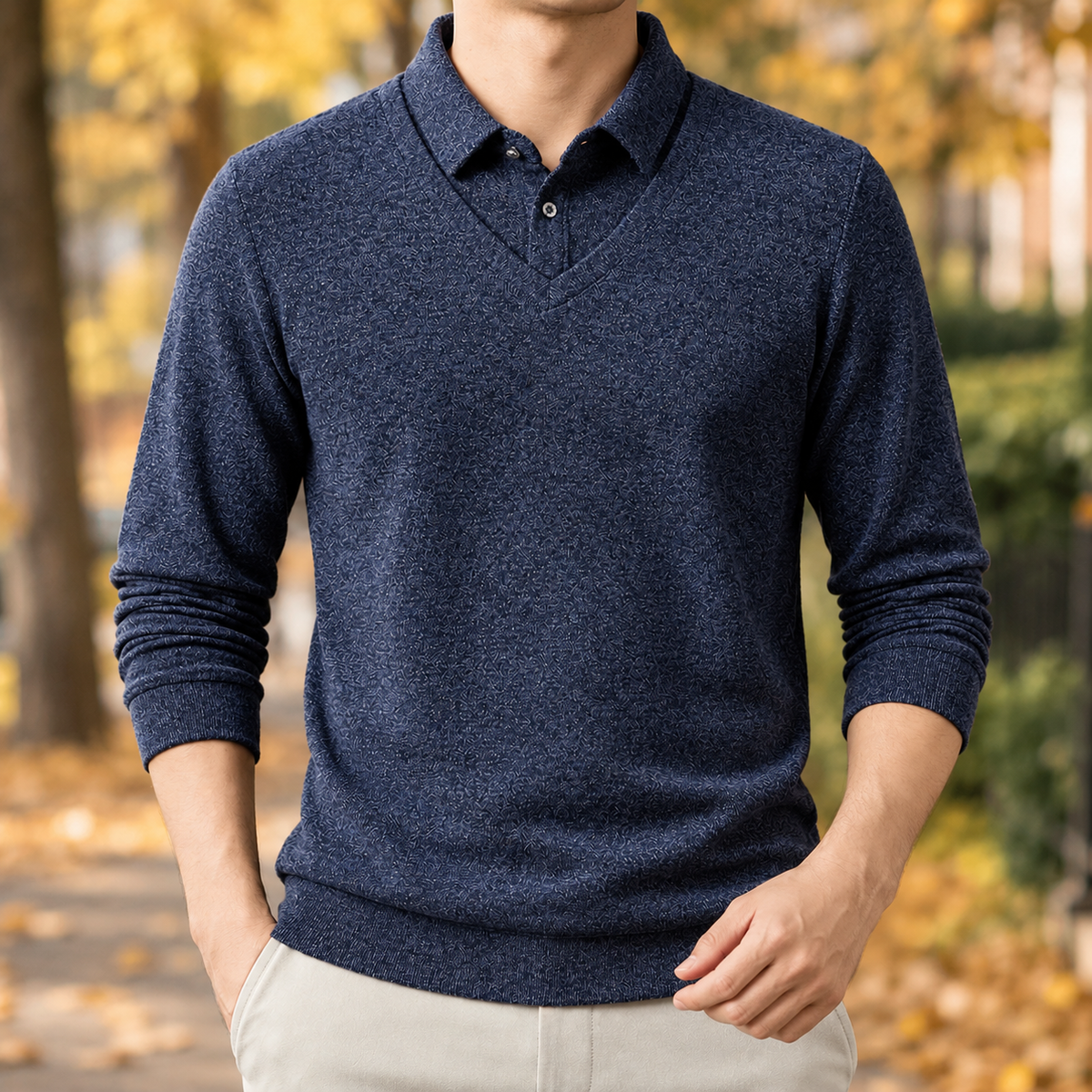 Torin V Neck Polo Sweater - Shangqing