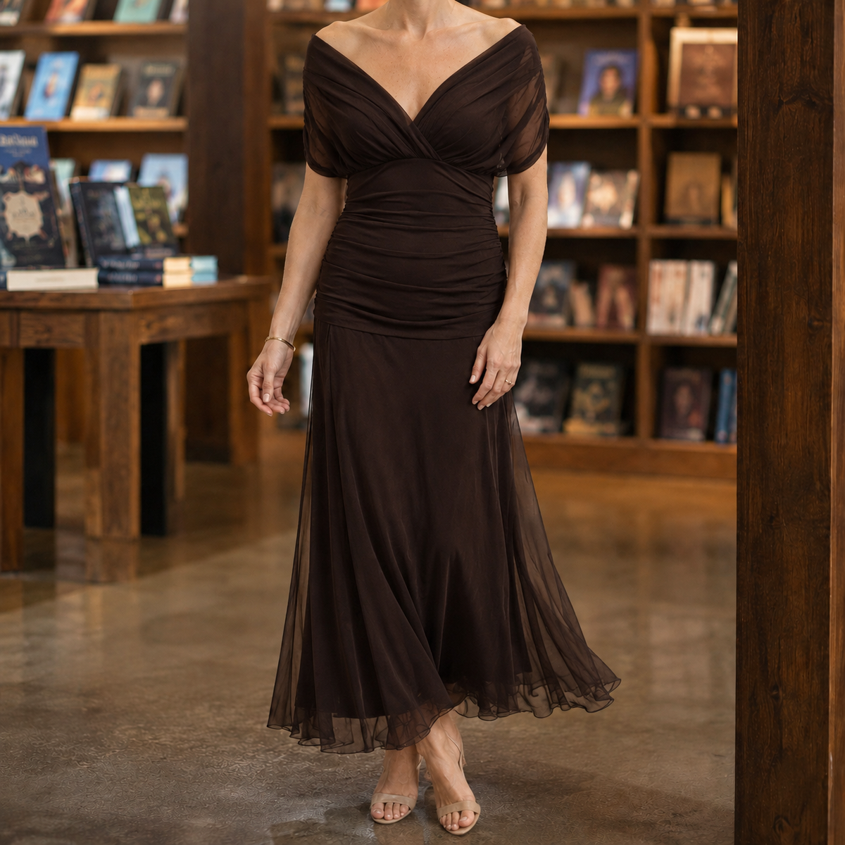 Eleanor Draped Maxi Dress - Brown