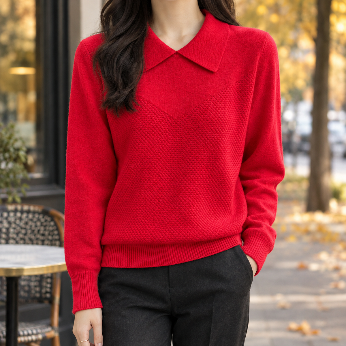 Shannon Collared Sweater - Cherry Red