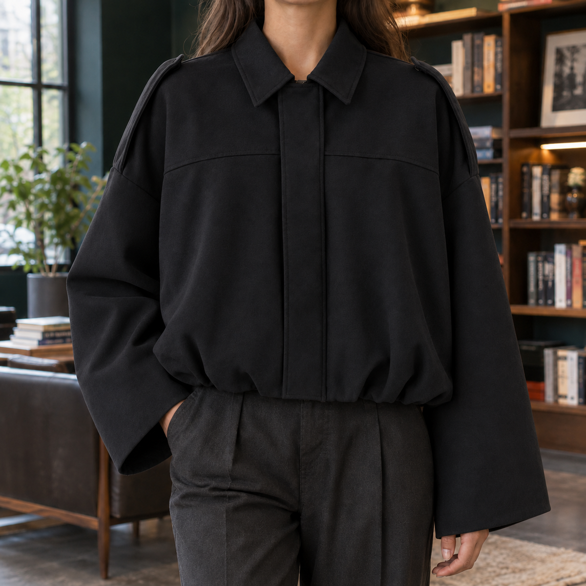 Henriette Suede Bomber Jacket - Black