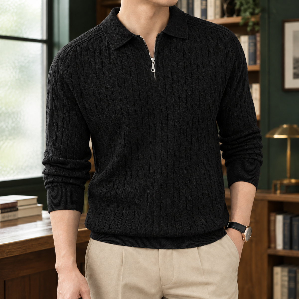 Brendan Cable Knit Sweater - Black