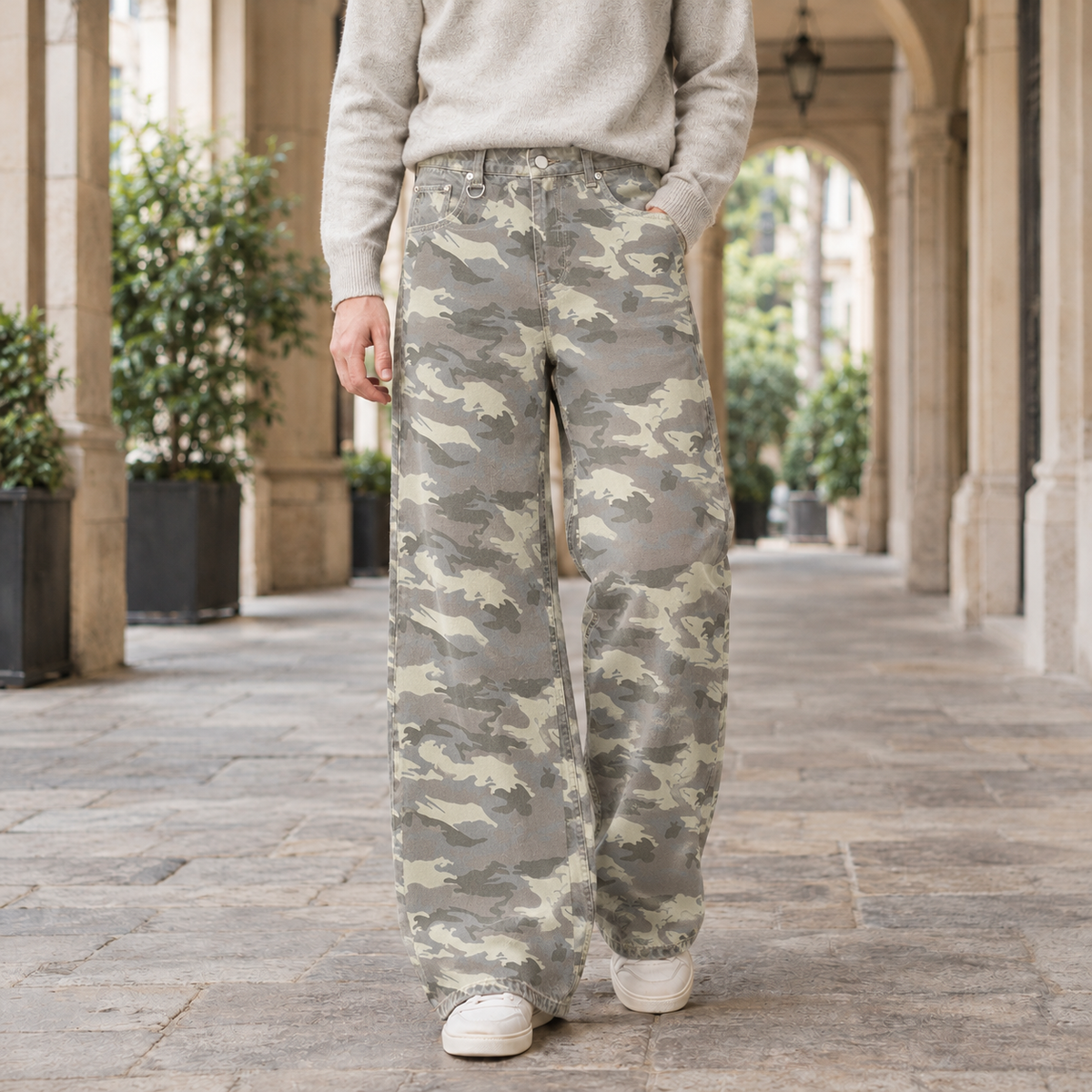 Corwin Wide Leg Jeans - Light Camouflage