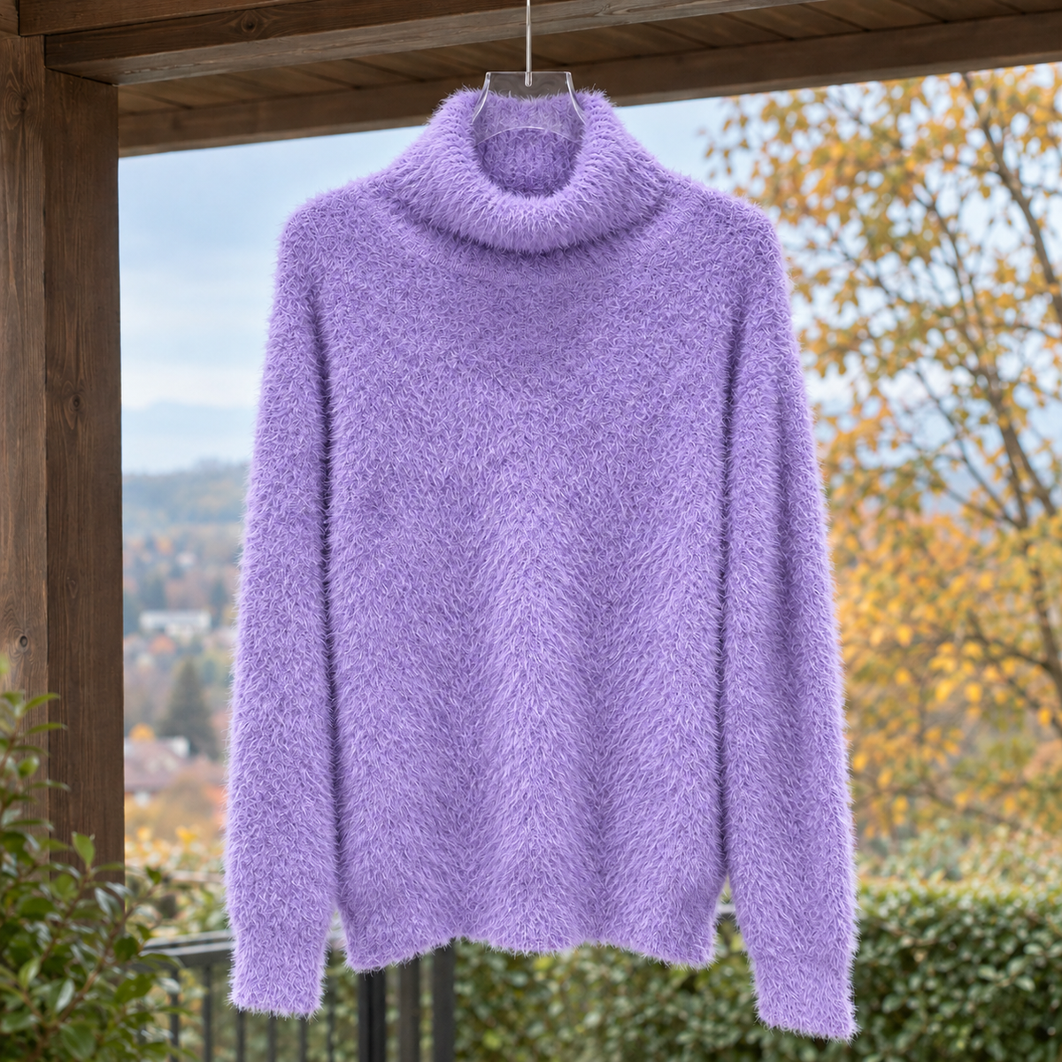 Keira Fuzzy Turtleneck Sweater - Purple