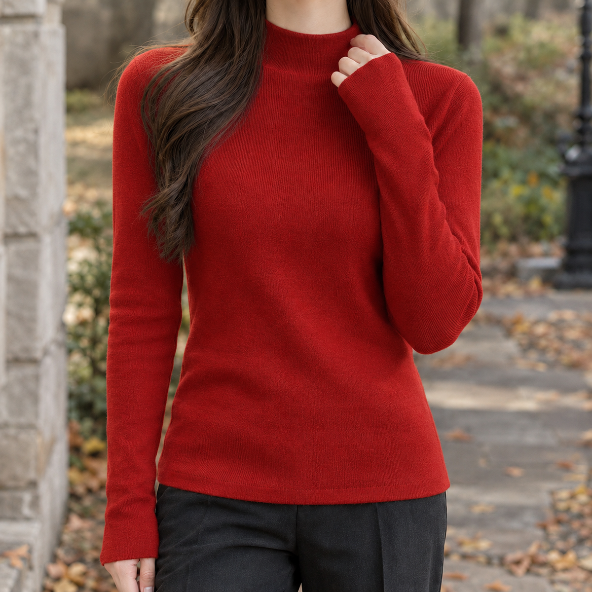 Ariana-Jane Mock Neck Sweater - Red