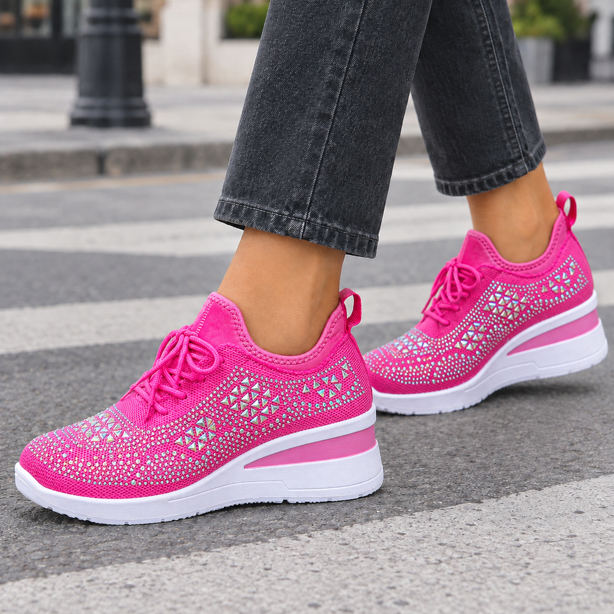 Lodovici Rhinestone Sneakers - Rose Red