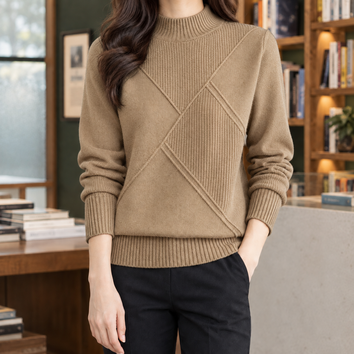 Cassidy Mock Neck Sweater - Camel