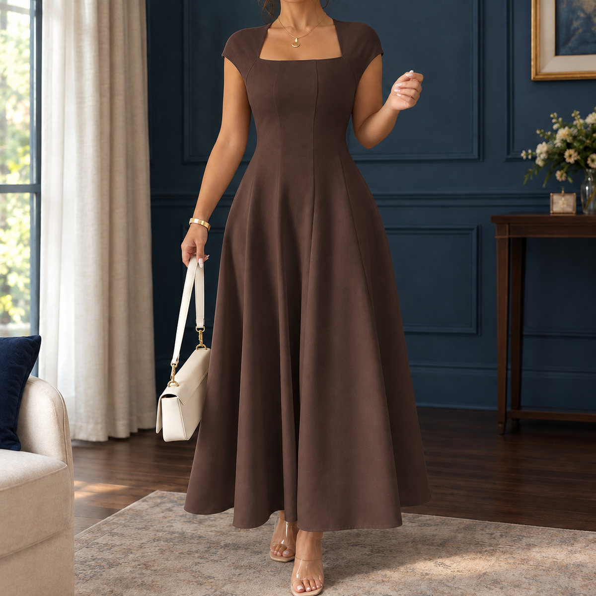 Adelia A-Line Dress - Brown