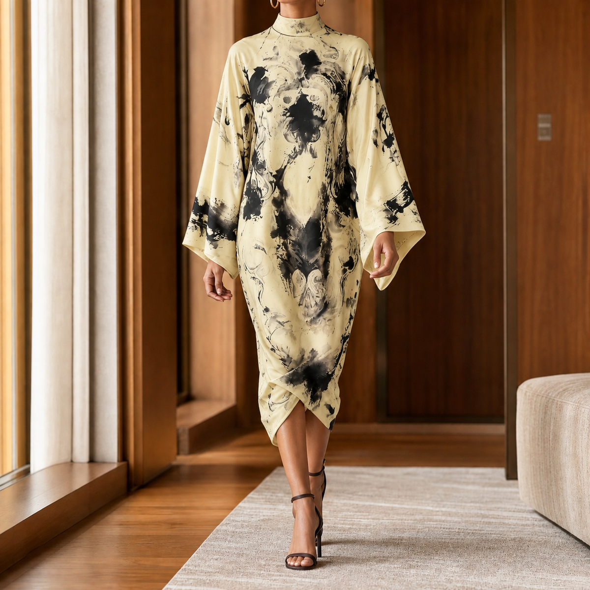 Emmeline Batwing Midi Dress - Yellow