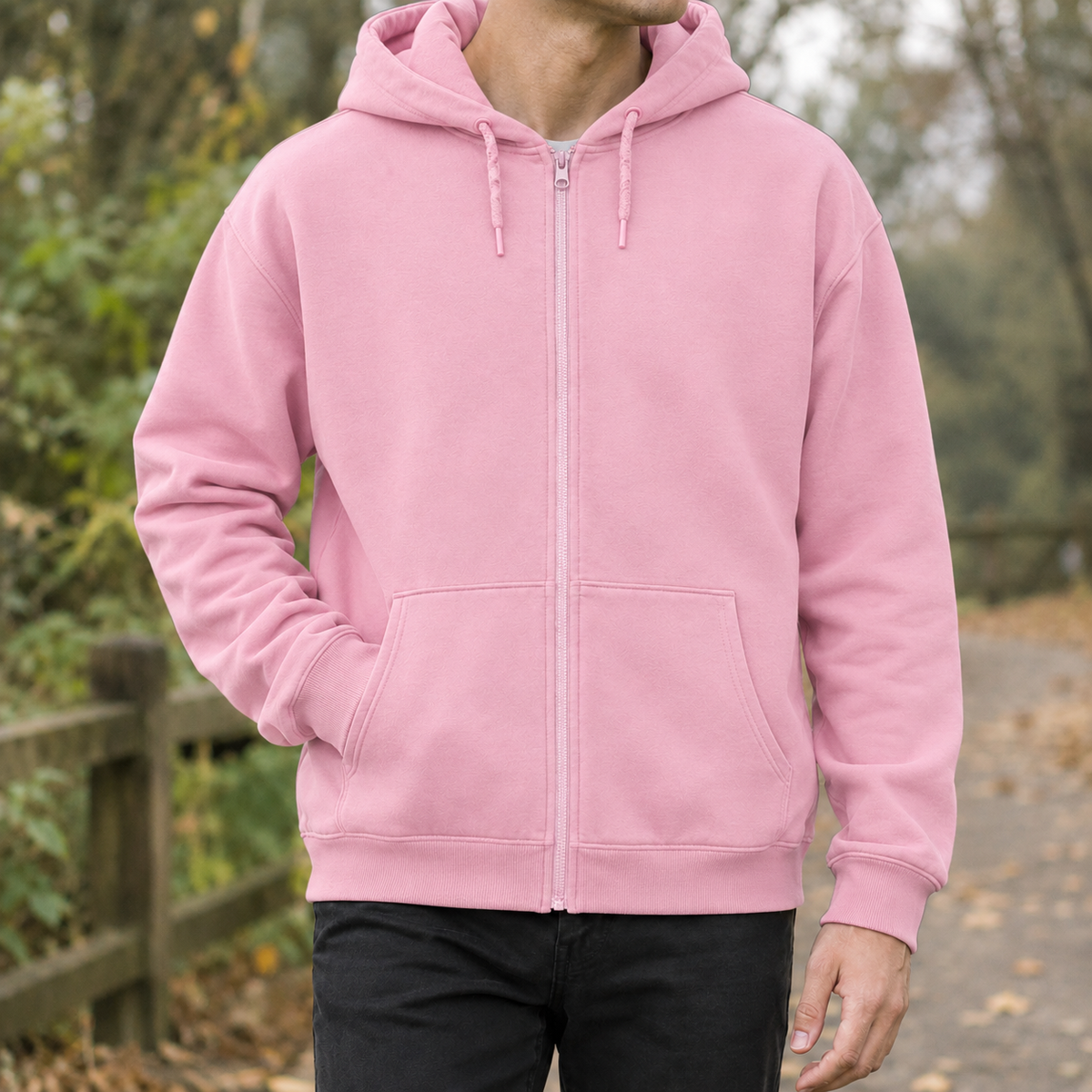 Hugh Relaxed Zip Hoodie - Cherry Blossom Pink