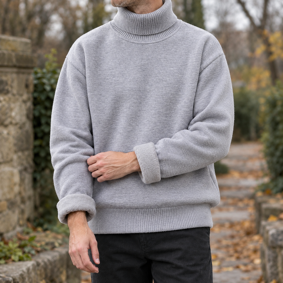 Lewis High Neck Sweater - Light Gray