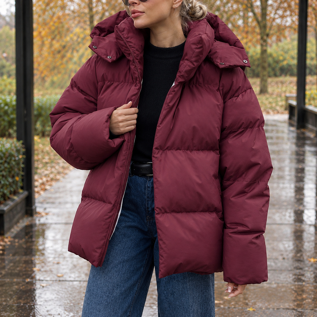 Katia-Rae Hooded Puffer Jacket - Burgundy