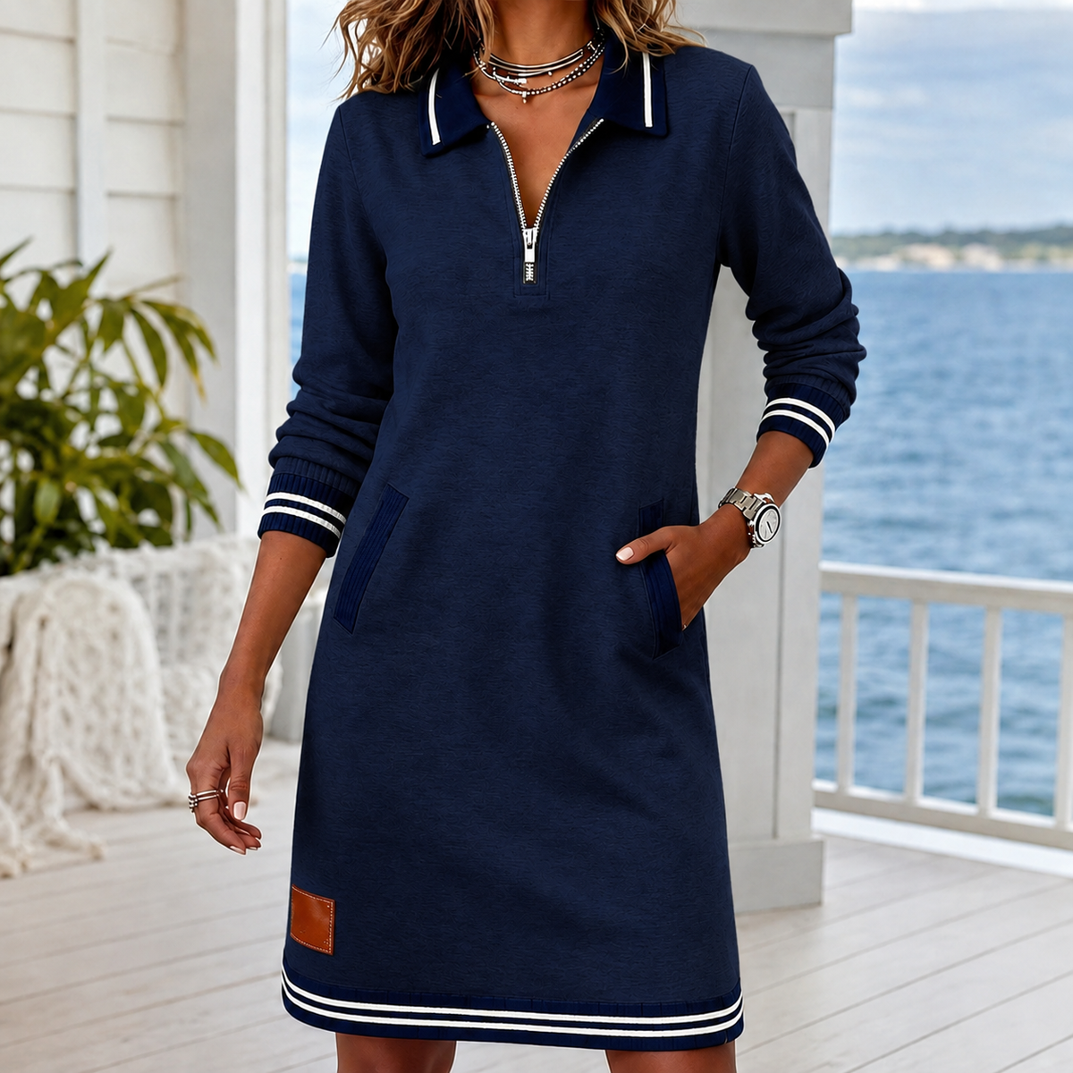 Daphne Sporty Shift Dress - Navy Blue
