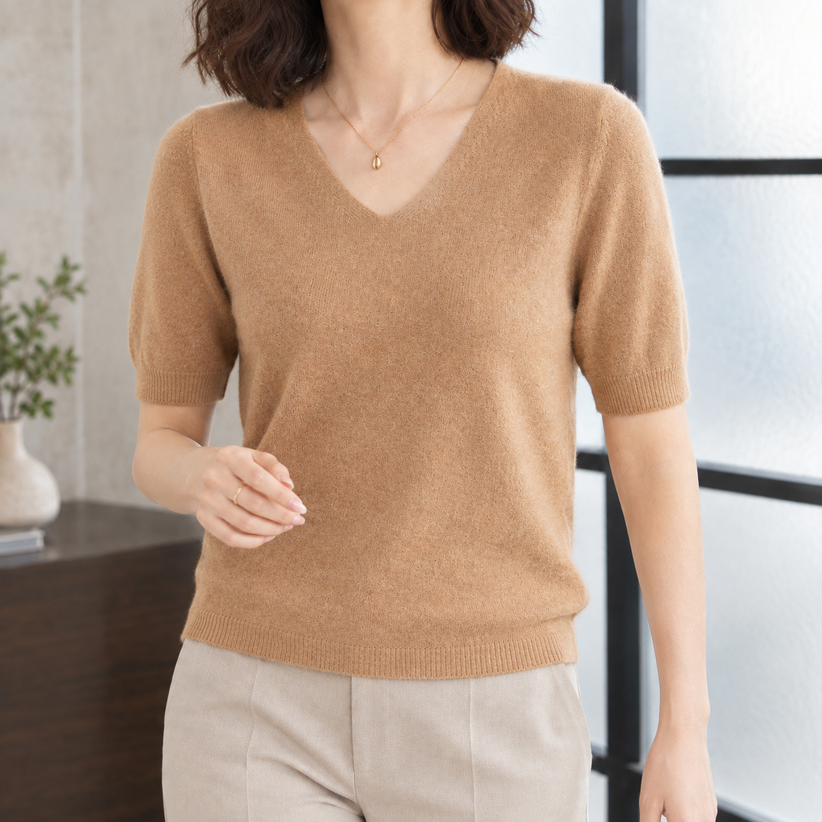 Joelle V-Neck Sweater - Camel