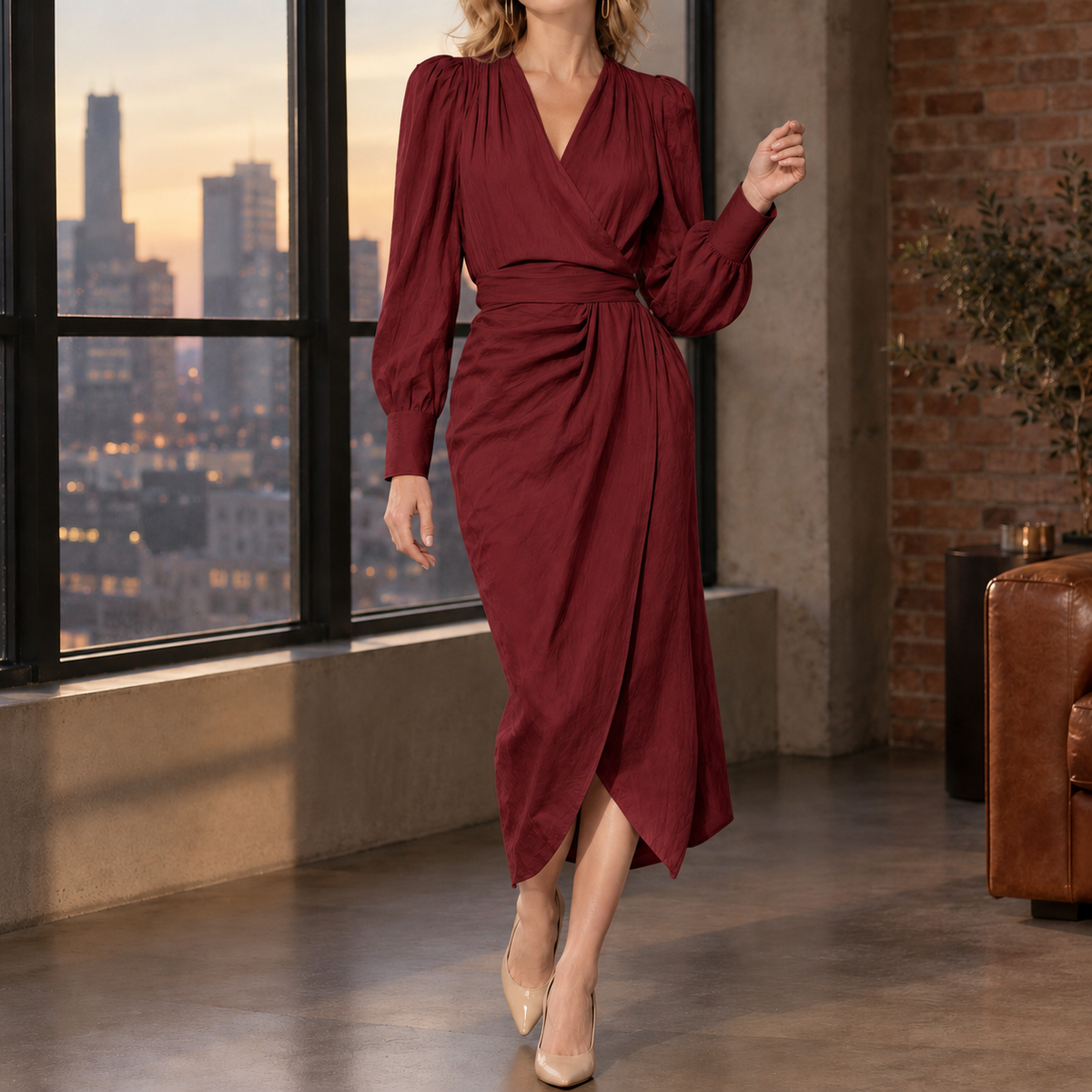 Winifred Wrap Dress - Wine Red