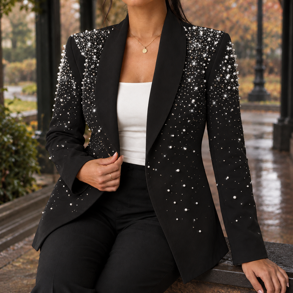 Hermione Beaded Blazer - Black
