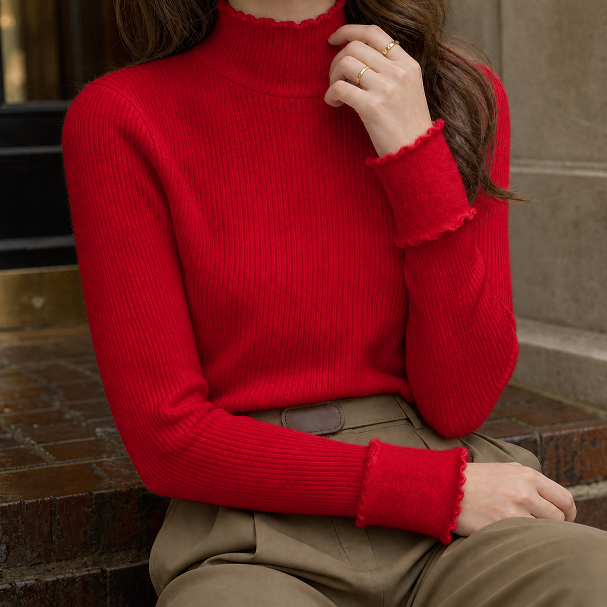 Alice Ribbed Sweater - Red