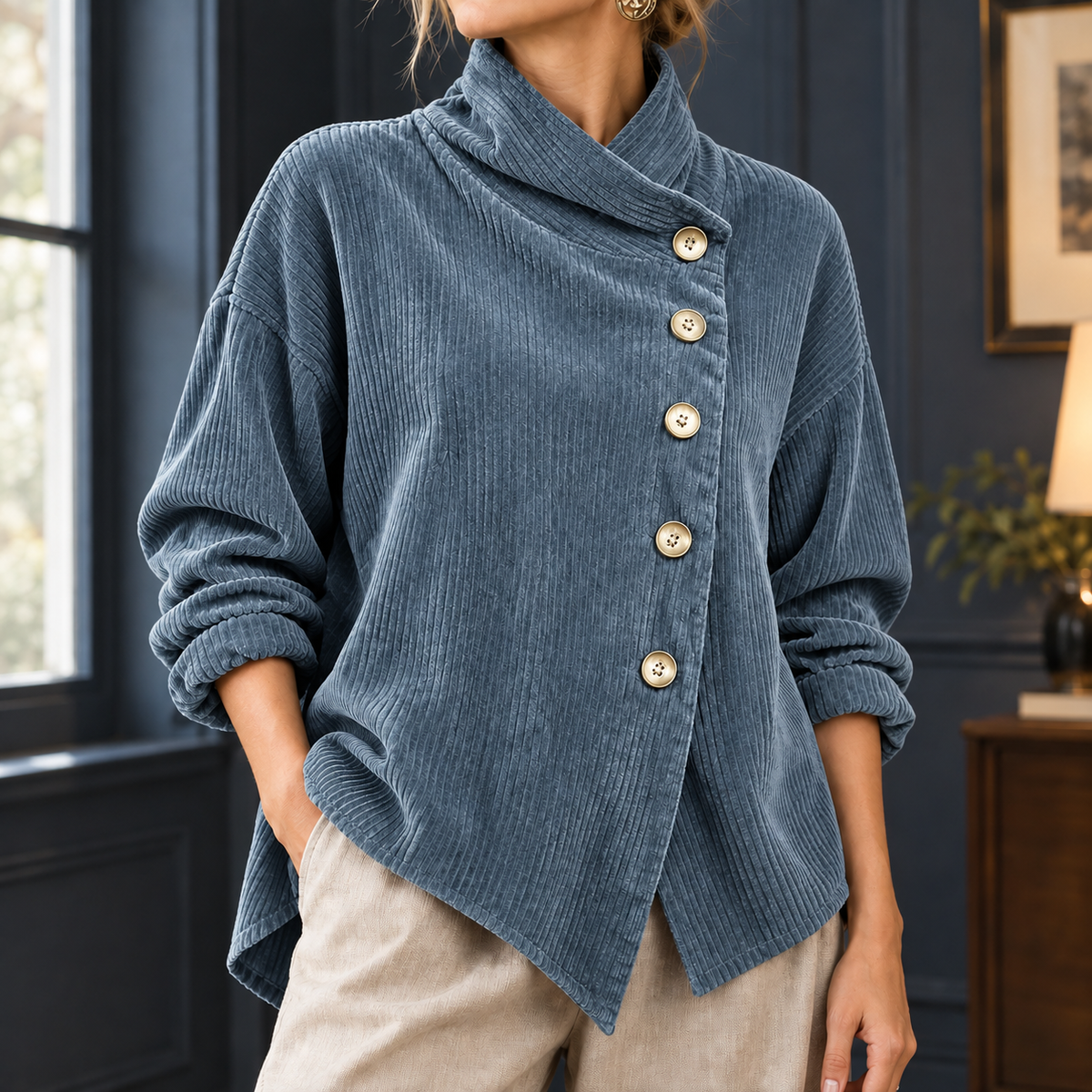 Mirabel Funnel Neck Top - Sea Blue