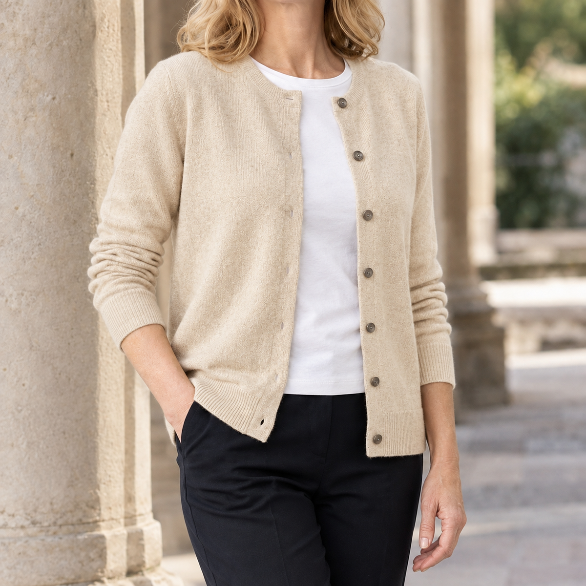 Zane Button Cardigan - Beige