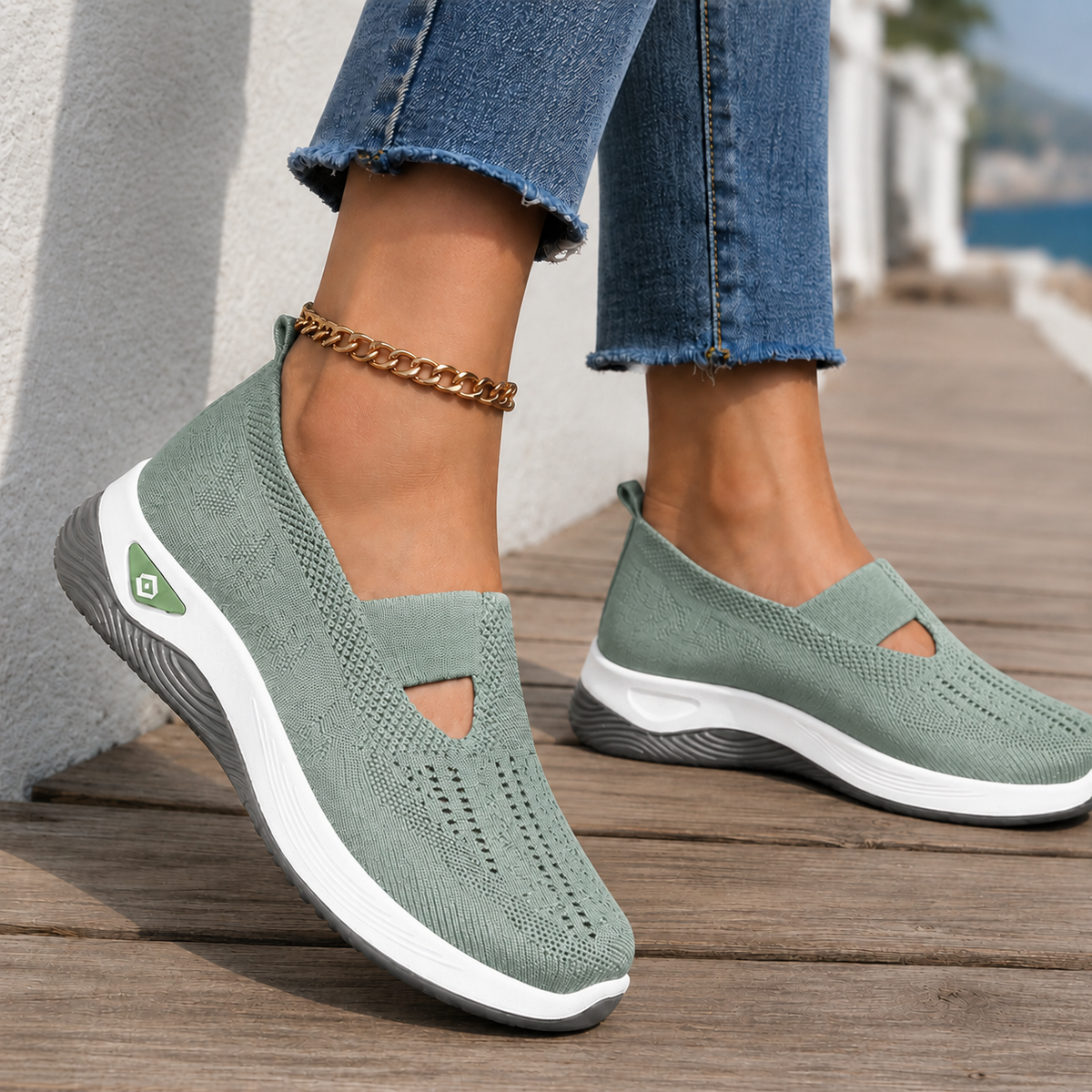 Ravello Slip-On Sneakers - Aqua Blue