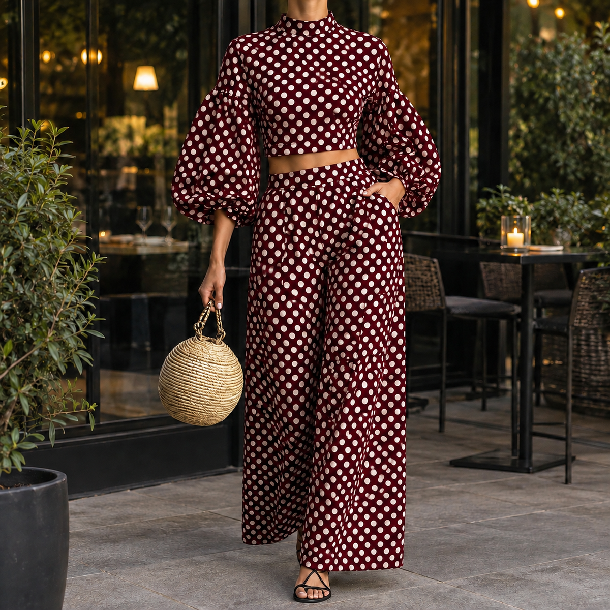Kiera-Grace Polka Dot Set - Wine Red