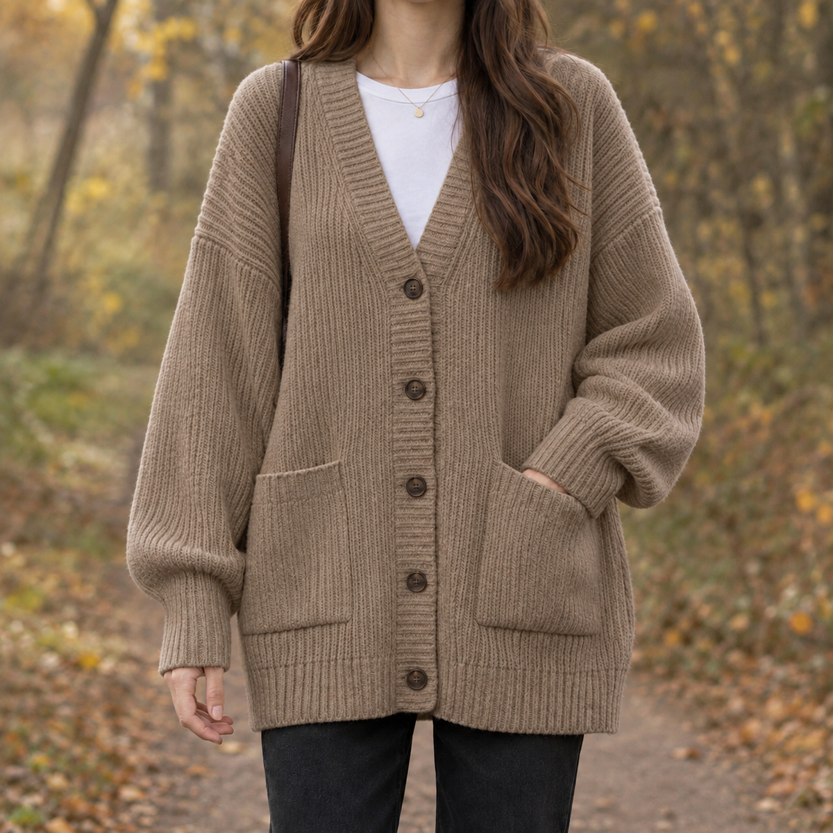 Ottilie-Lane Ribbed Cardigan - Khaki