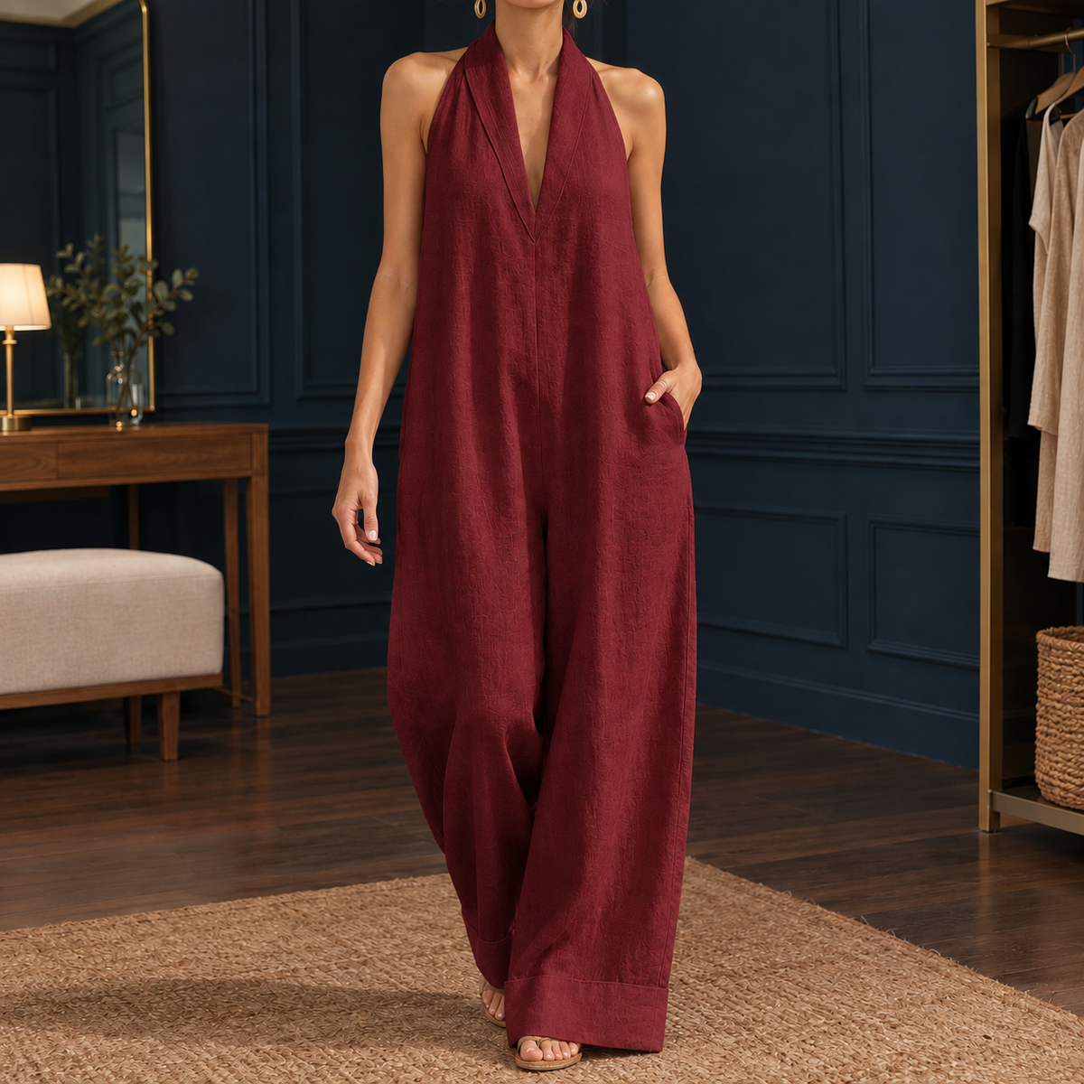 Alma Halter Jumpsuit - Wine Red