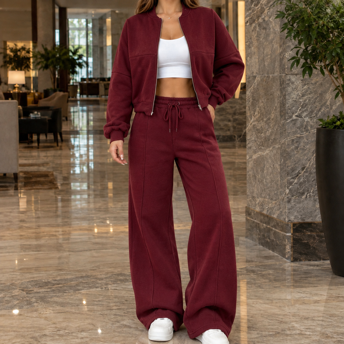 Candela Wide Leg Set - Burgundy