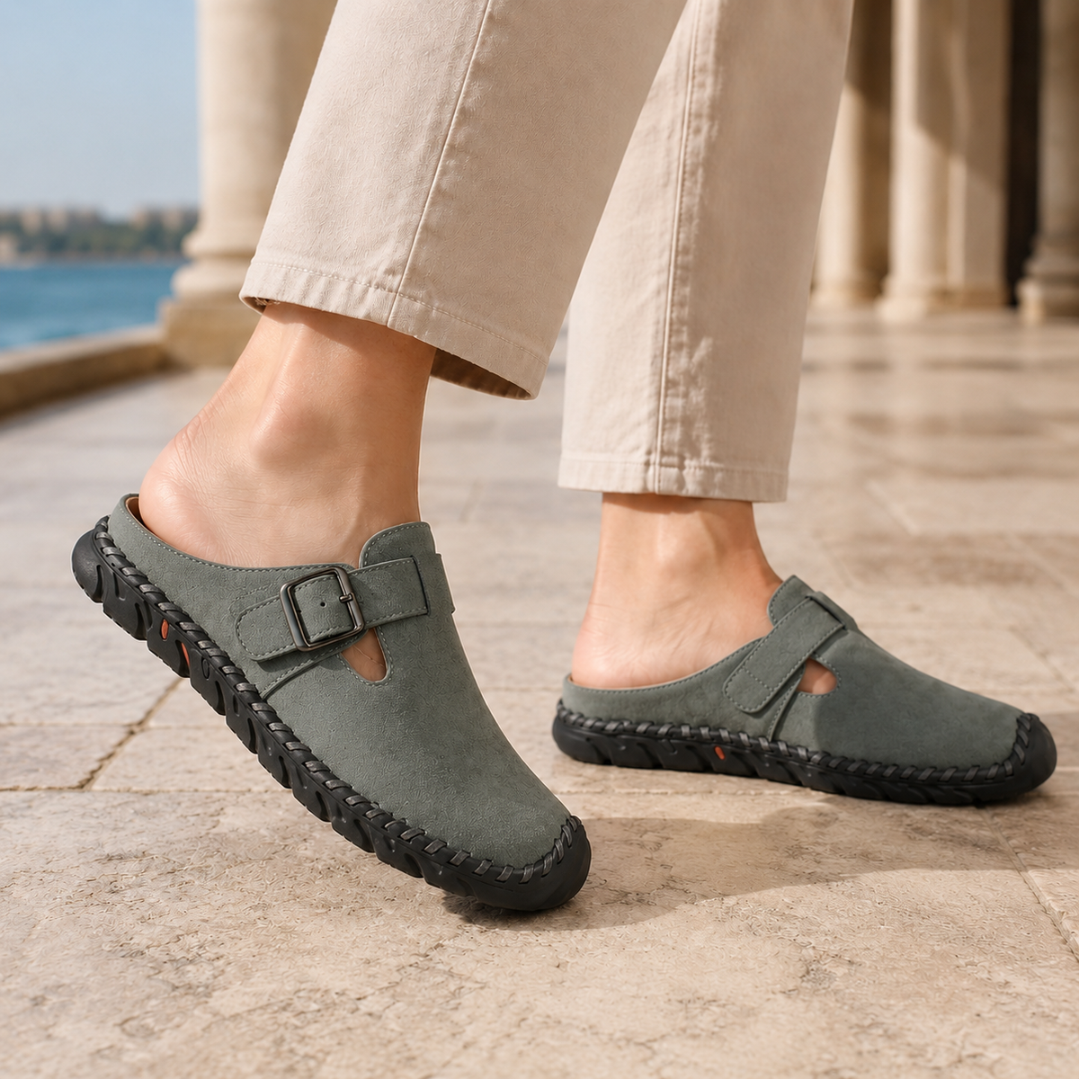 Palladio Buckle Mules - Green