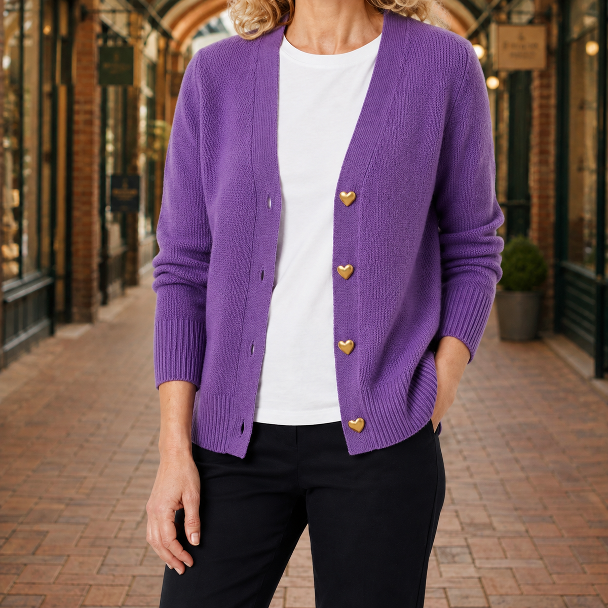 Elena V Neck Cardigan - Purple