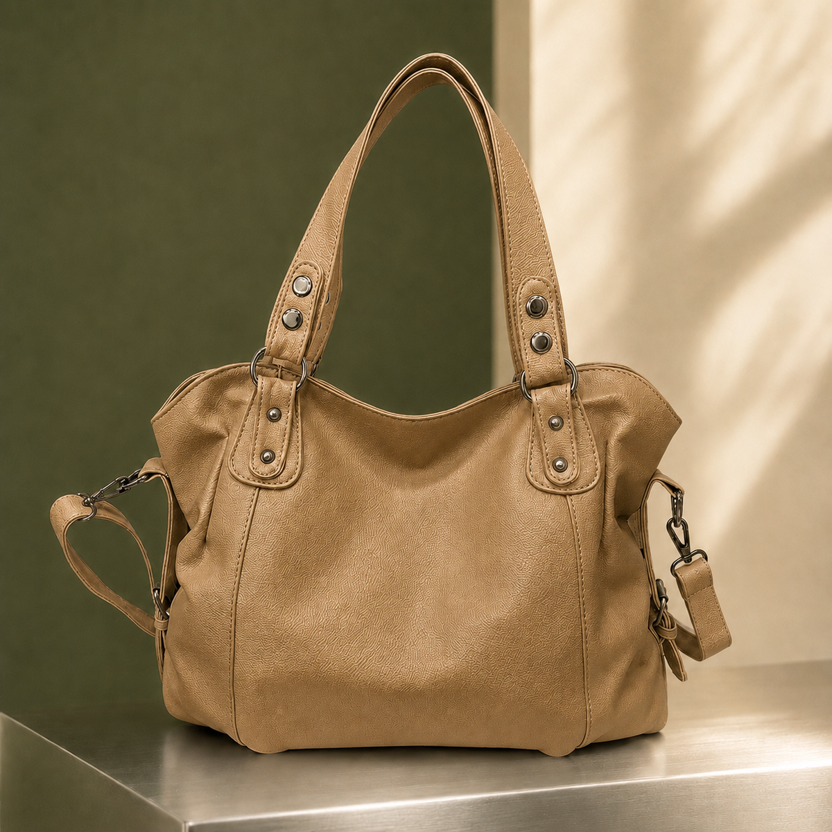 Willa Studded Hobo Bag - Khaki