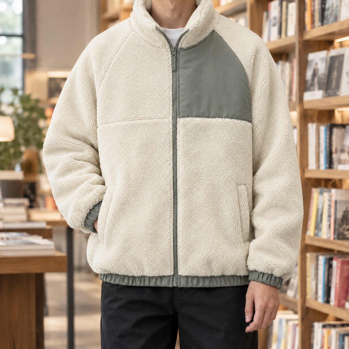 Elias Fleece Jacket - Off-white Gray Green