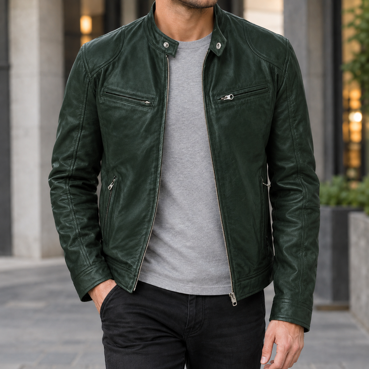 Eldric Biker Jacket - Dark Green