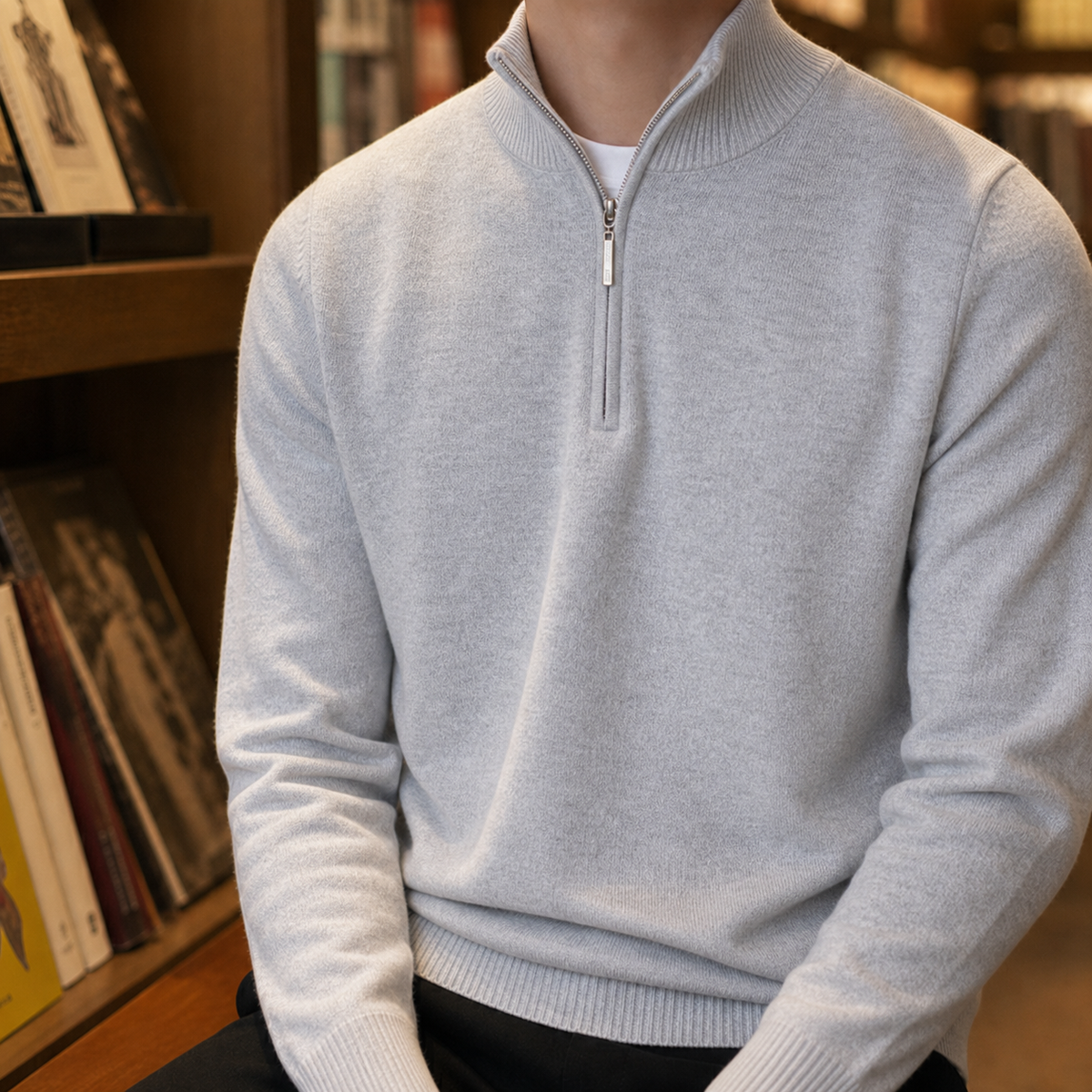 Everett Half-Zip Sweater - Light Gray