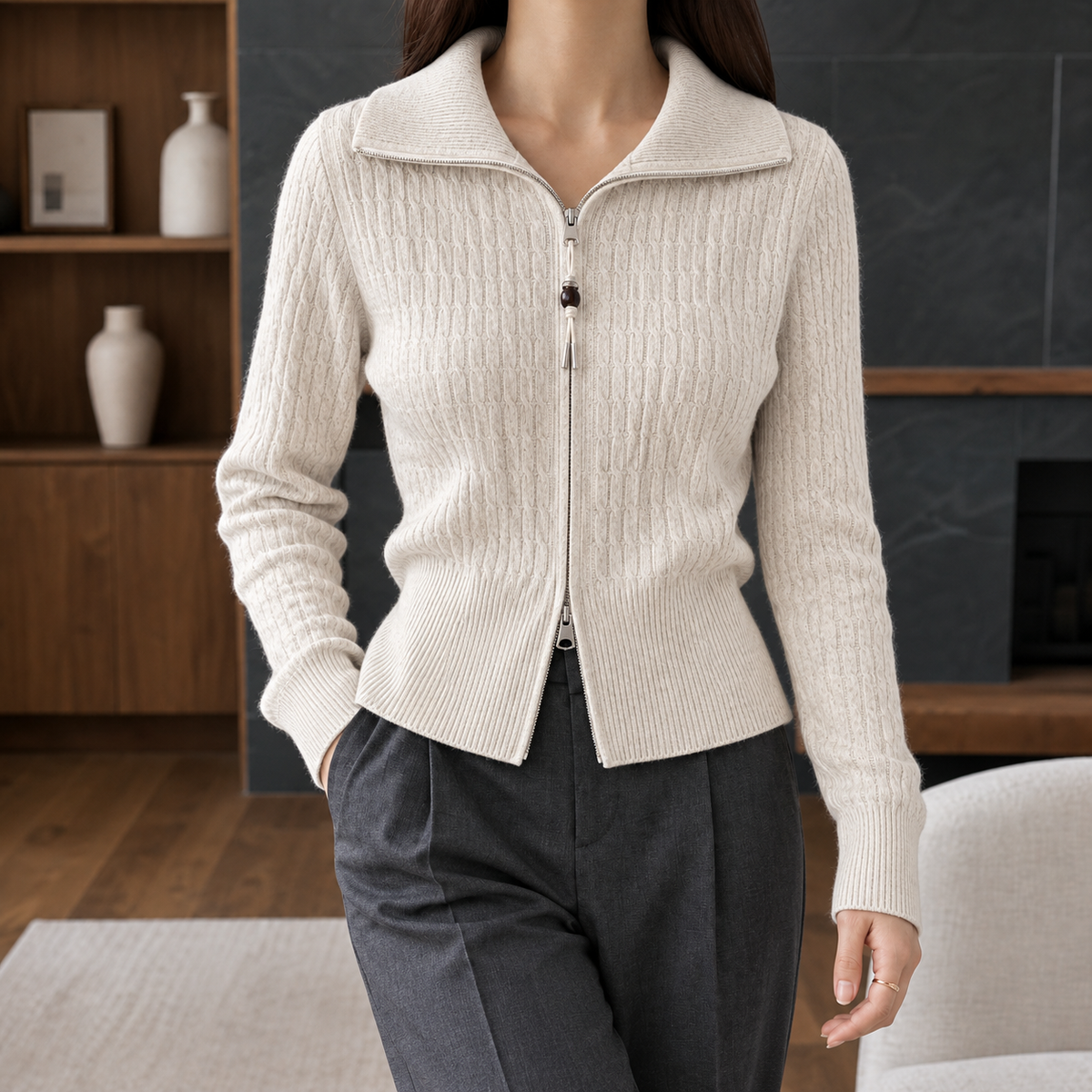 Sadie Cable Knit Cardigan - Oatmeal