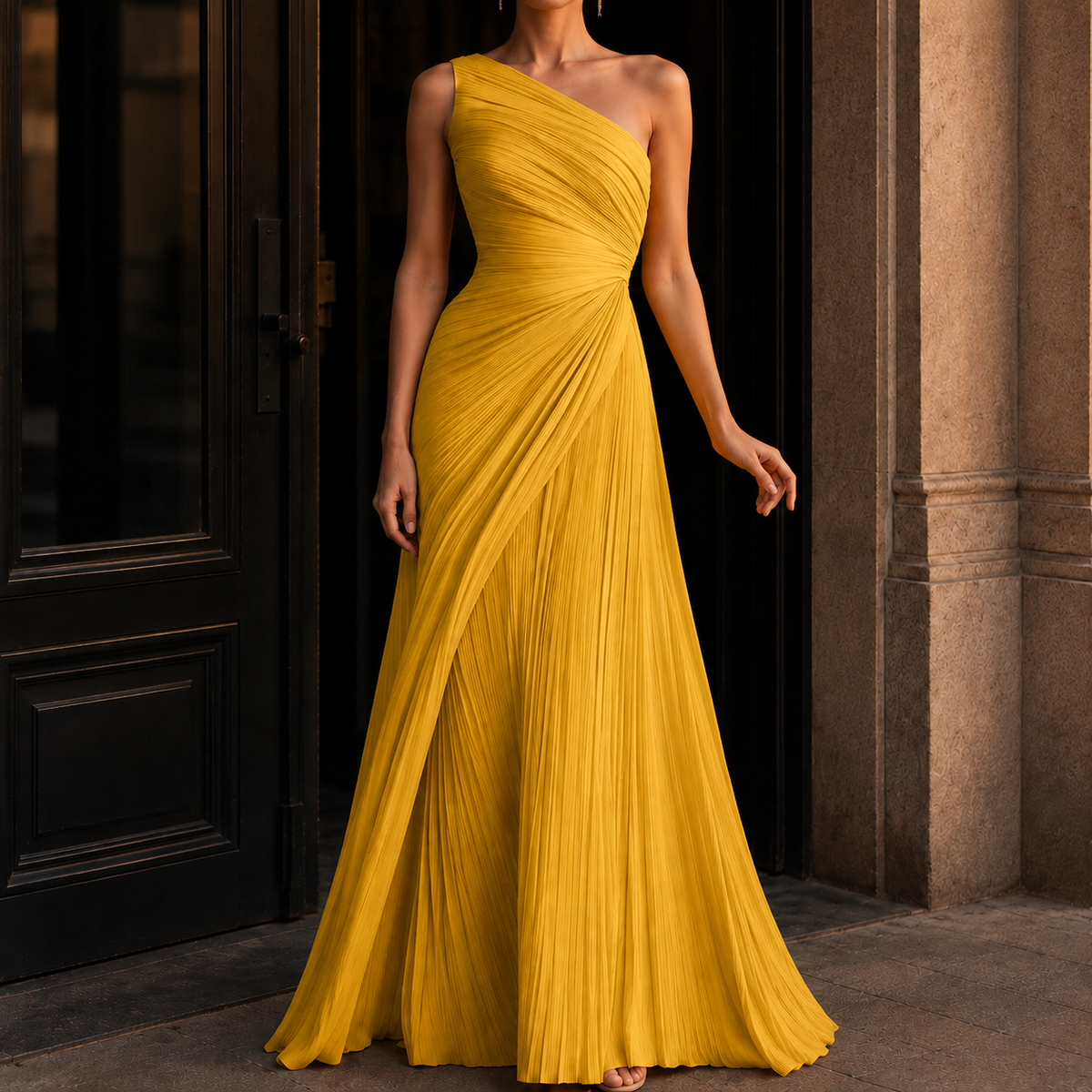 Ada One-Shoulder Dress - Yellow
