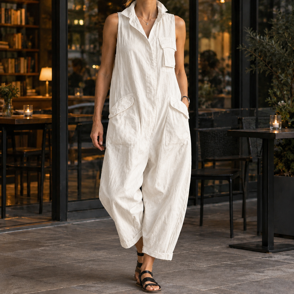 Crystal Wide Leg Jumpsuit - Off White