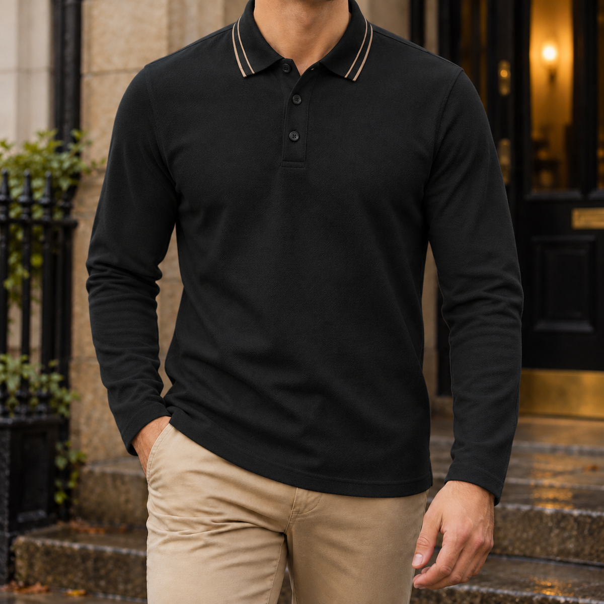 Raymond Contrast Polo - Black