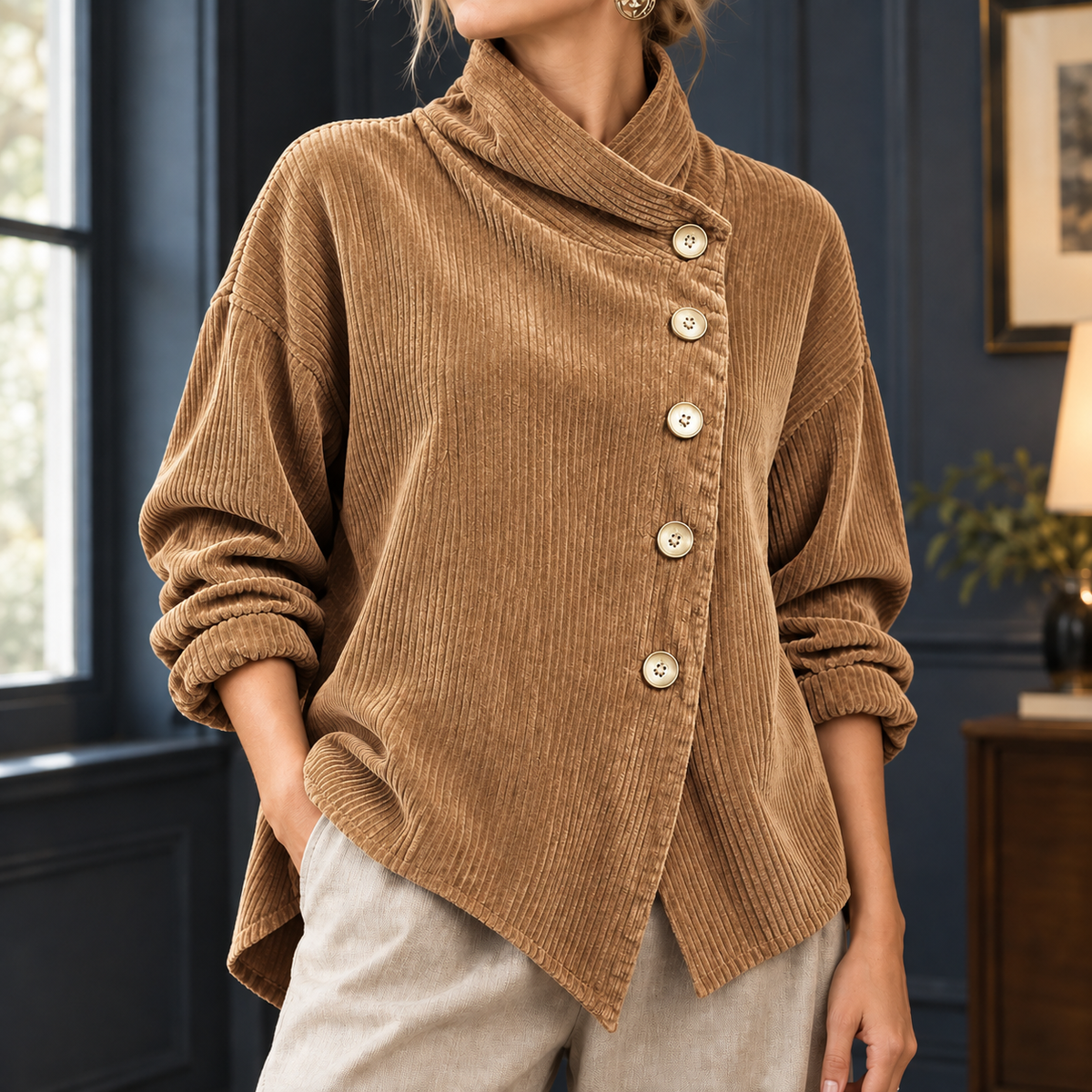 Mirabel Funnel Neck Top - Tan
