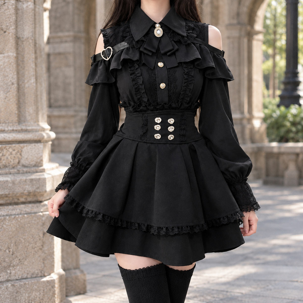 Elettra Cold Shoulder Set - Black