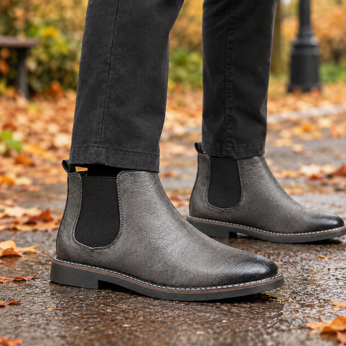 Valenza Leather Look Chelsea Boots - Gray
