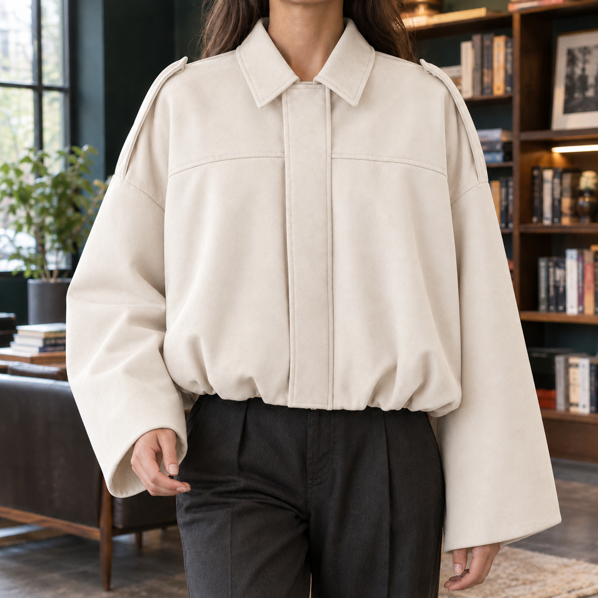 Henriette Suede Bomber Jacket - Off White