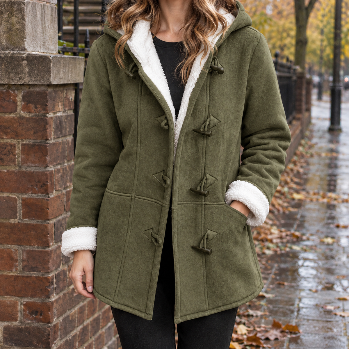 Cora Hooded Overcoat - Military Green