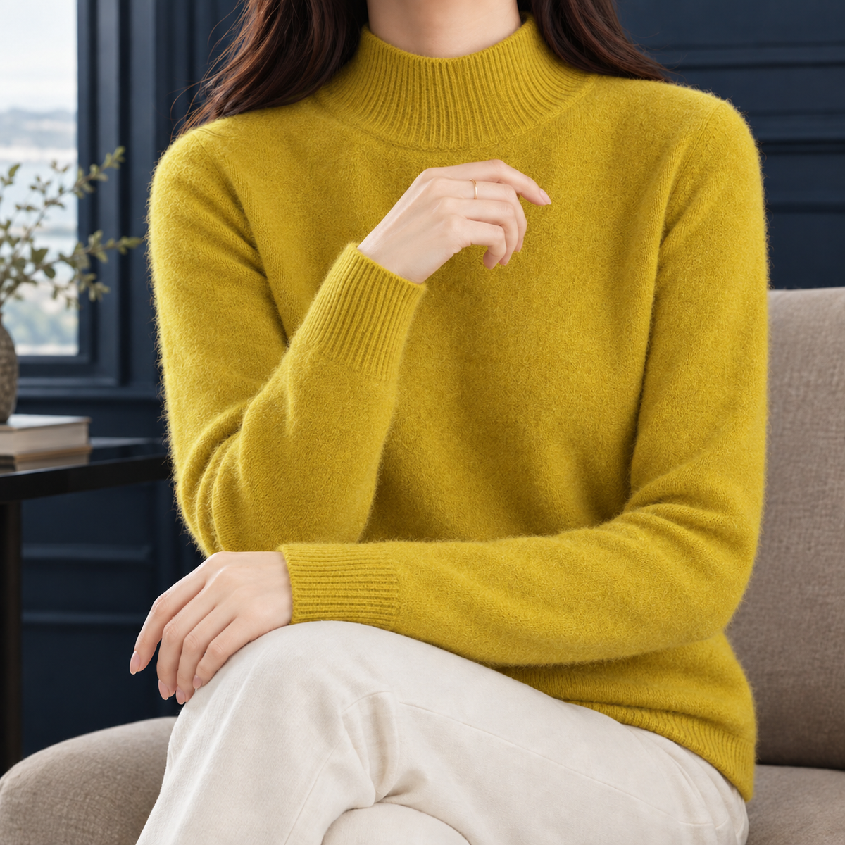 Kelsey Mock Neck Sweater - Mustard Yellow