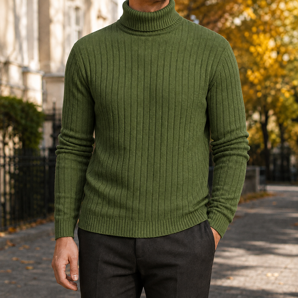Mortimer Ribbed Turtleneck Sweater - Army Green