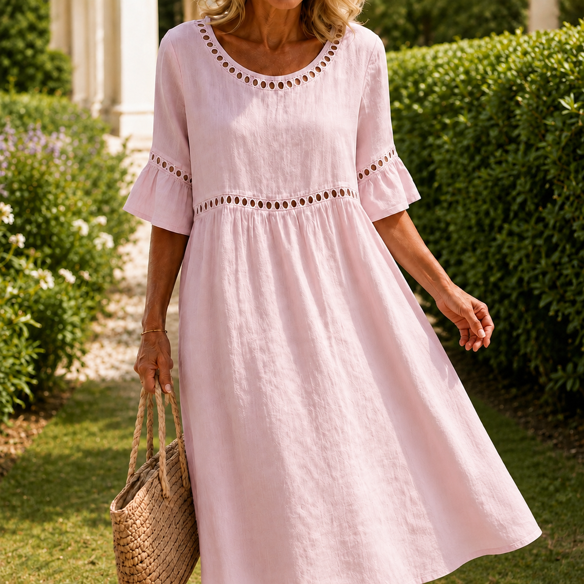 Seraphina Eyelet Midi Dress - Powder Pink