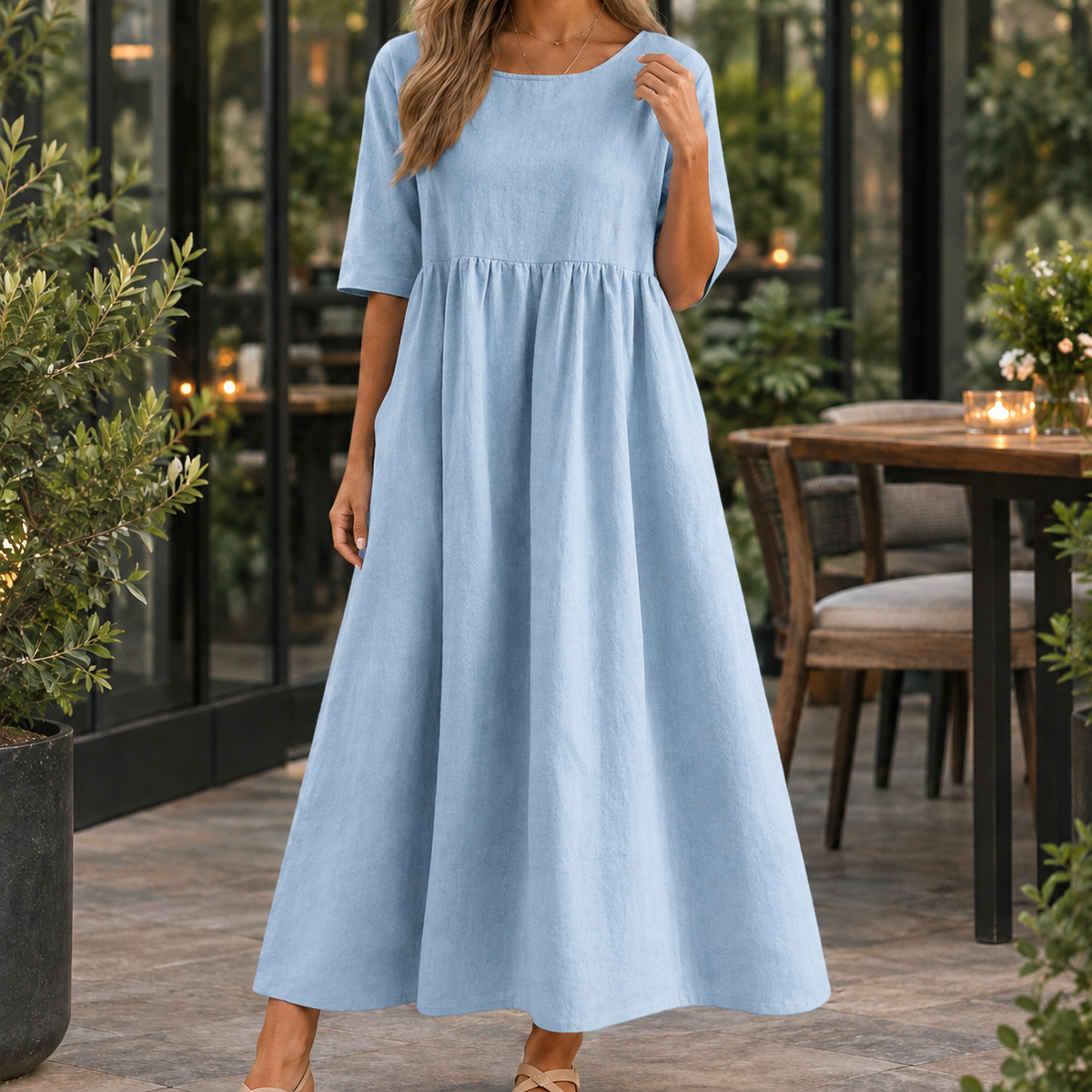 Annabelle Smock Maxi Dress - Light Blue
