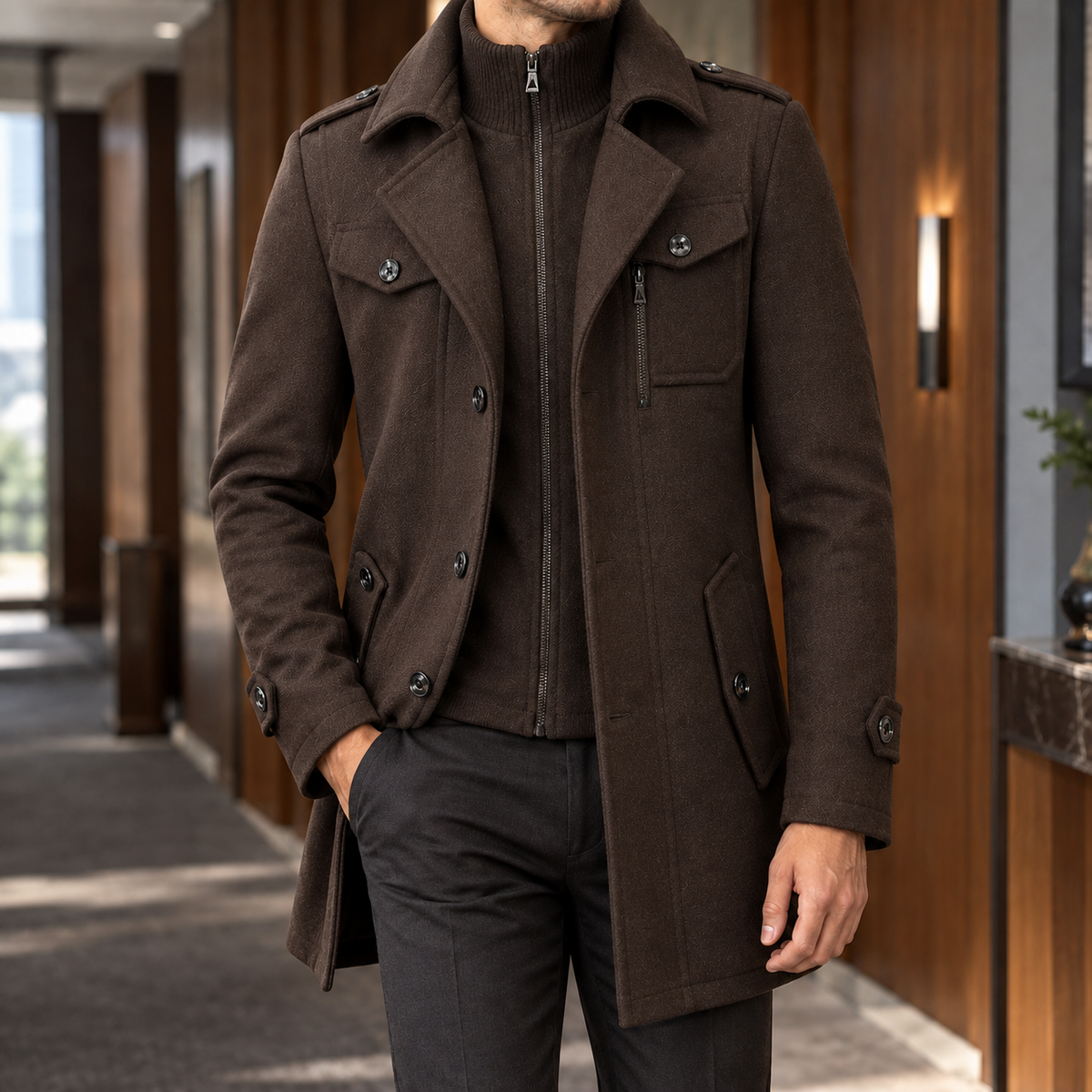 Clovis Double Collar Coat - Brown
