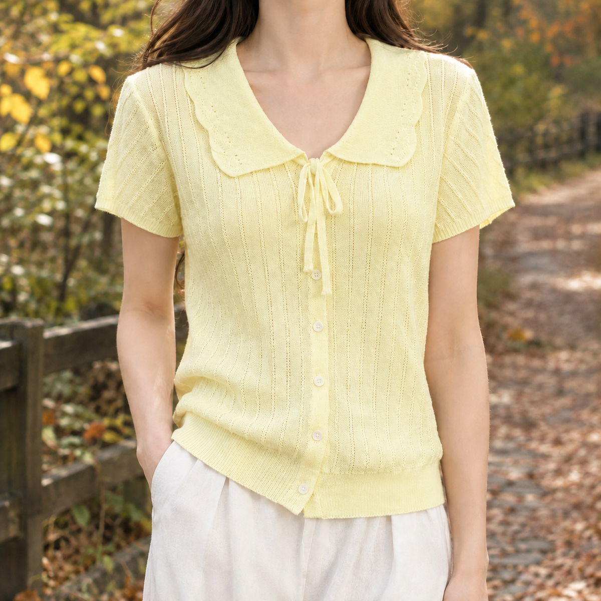 Stella-Marie Scalloped Collar Cardigan - Yellow