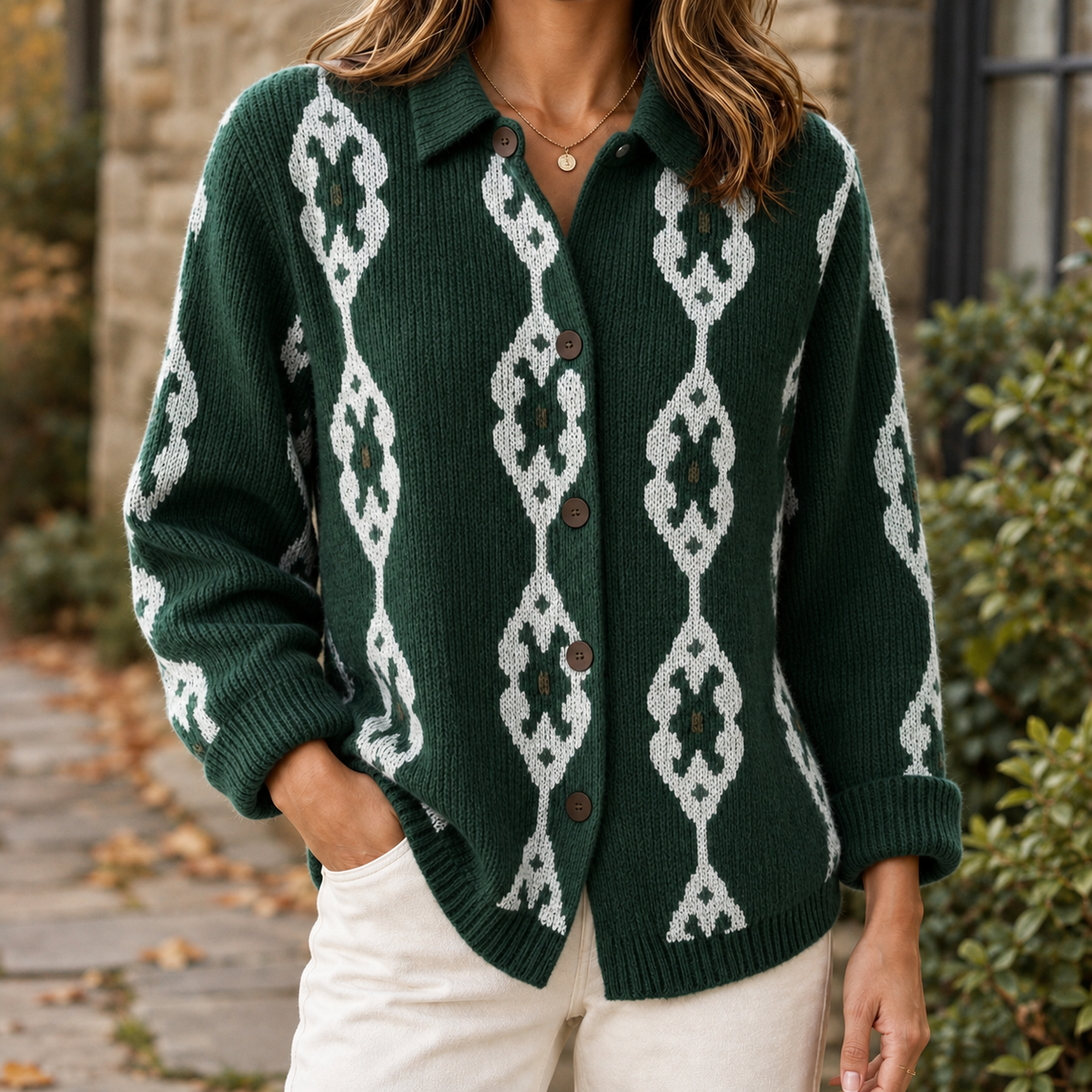 Samantha Plaid Cardigan - Green Pattern