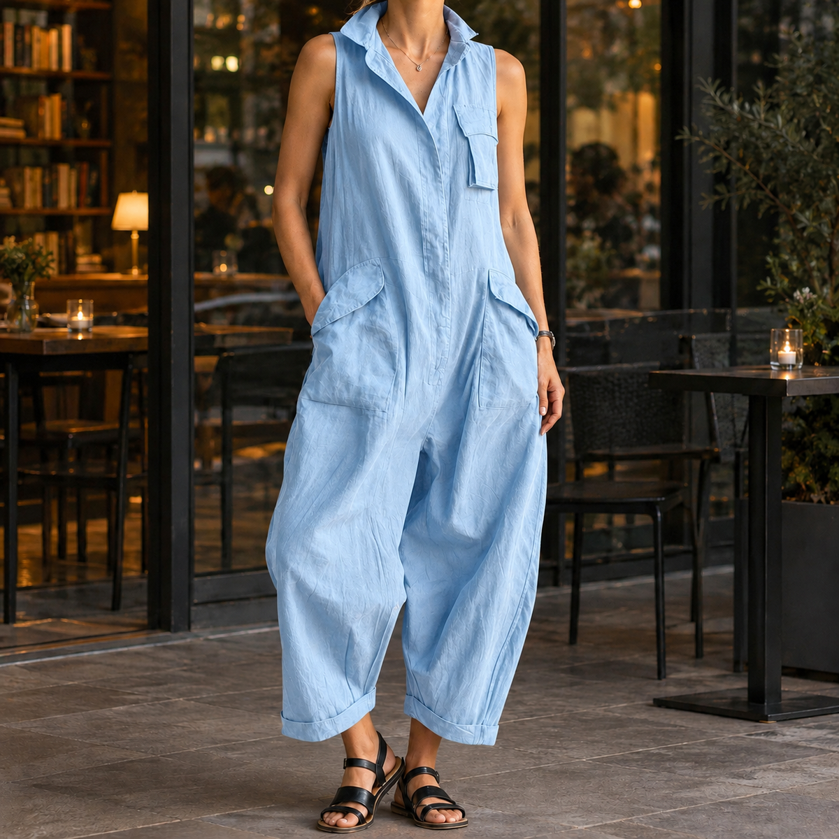 Crystal Wide Leg Jumpsuit - Light Blue